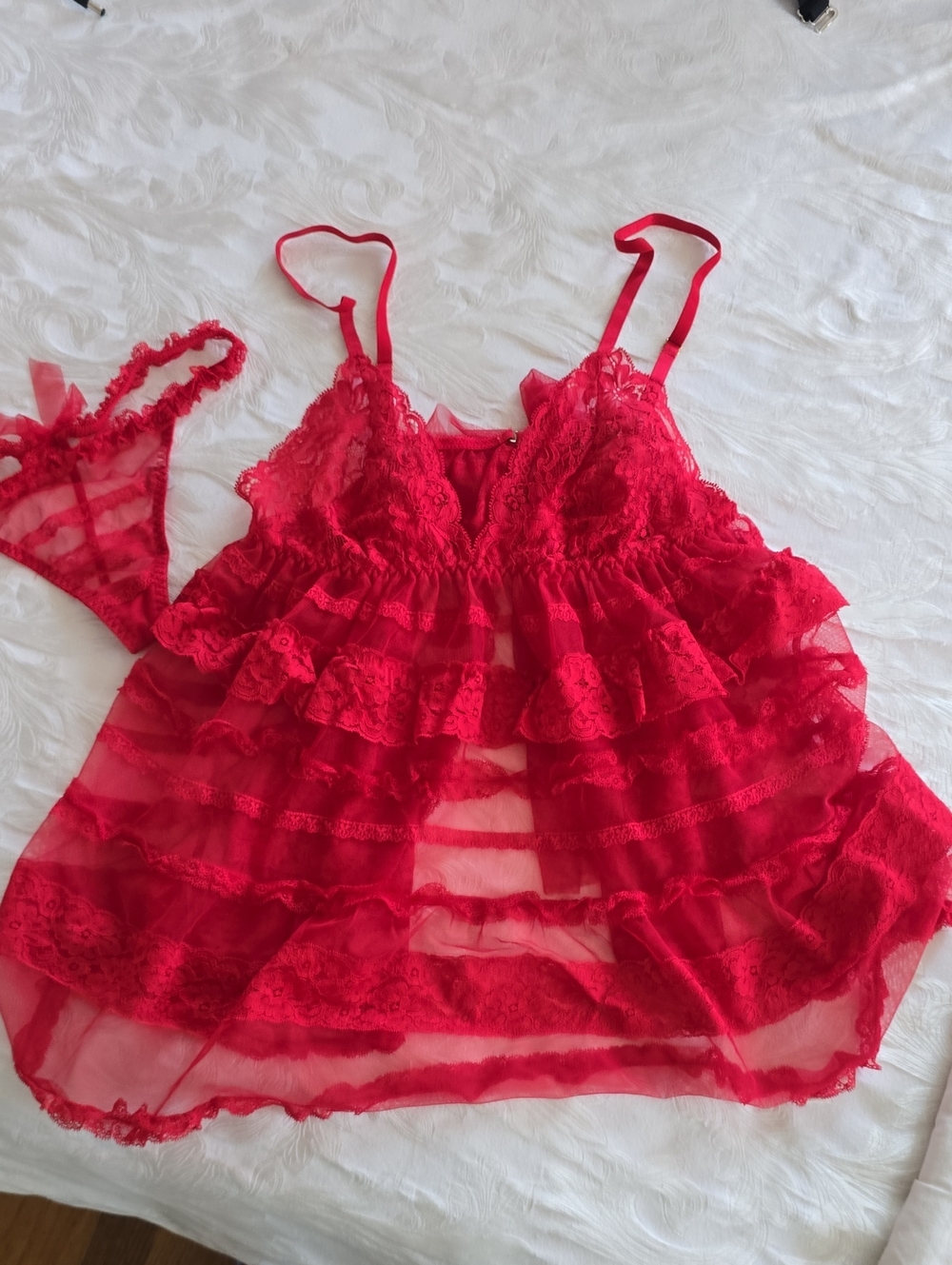 Victoria's Secret Red Lace Ruffled Babydoll Chemise